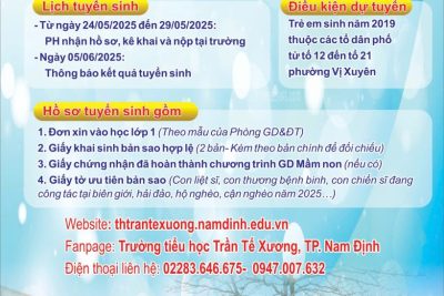 THÔNG BÁO TUYỂN SINH VÀO LỚP 1 NĂM HỌC 2025 – 2026