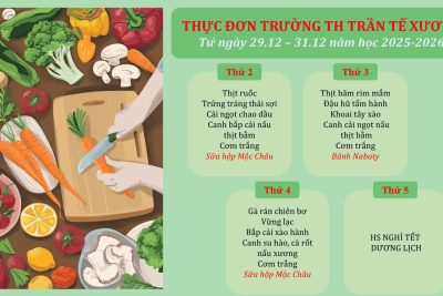 Thực đơn trường TH Trần Tế Xương từ ngày 29/12/2025-31/12/2025