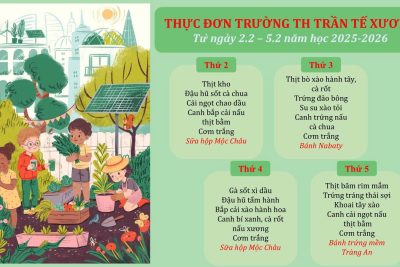 Thực đơn trường TH Trần Tế Xương từ ngày 02/02/2026-05/02/2026