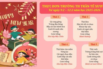 Thực đơn trường TH Trần Tế Xương từ ngày 09/02/2026-12/02/2026