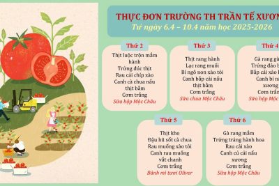 Thực đơn trường TH Trần Tế Xương từ ngày 06/04/2026 – 10/04/2026