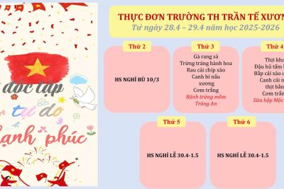 Thực đơn trường TH Trần Tế Xương từ ngày 28/04/2026 – 29/04/2026